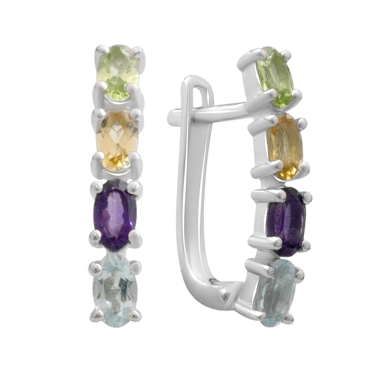 

Silver earrings with natural amethyst, topaz, citrine, chrysolite (2183457) аметист