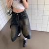 Vintage Farbverlauf Weitbeinige Culottes Amerikanischer Retro Gewaschene Lockere Shorts Hosen Jeans Damen Sommer Hohe Taille Weite Hosen Freizeithosen Mittellange Hosen