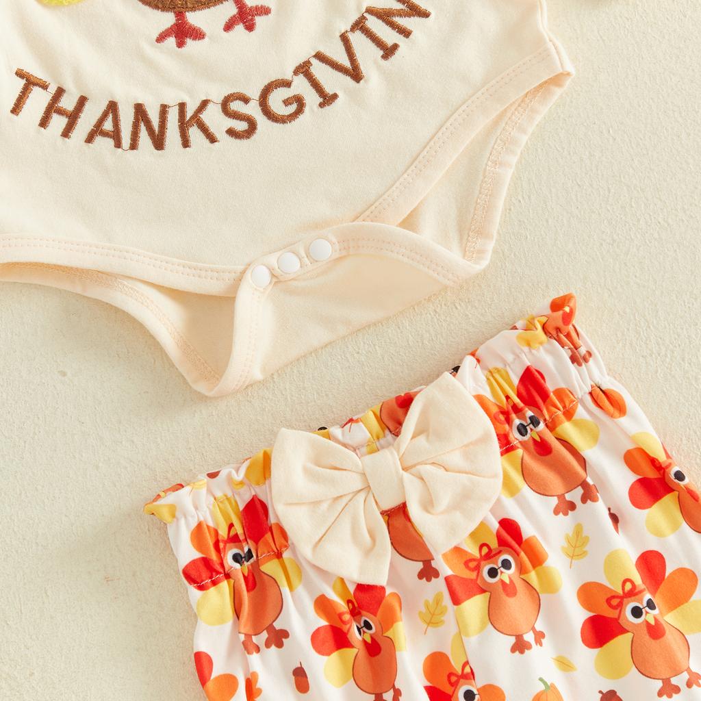 Citgeett Autumn Thanksgiving Day Infant Girl Outfit Long Sleeve Romper Pants Headband Fall Casual Clothes