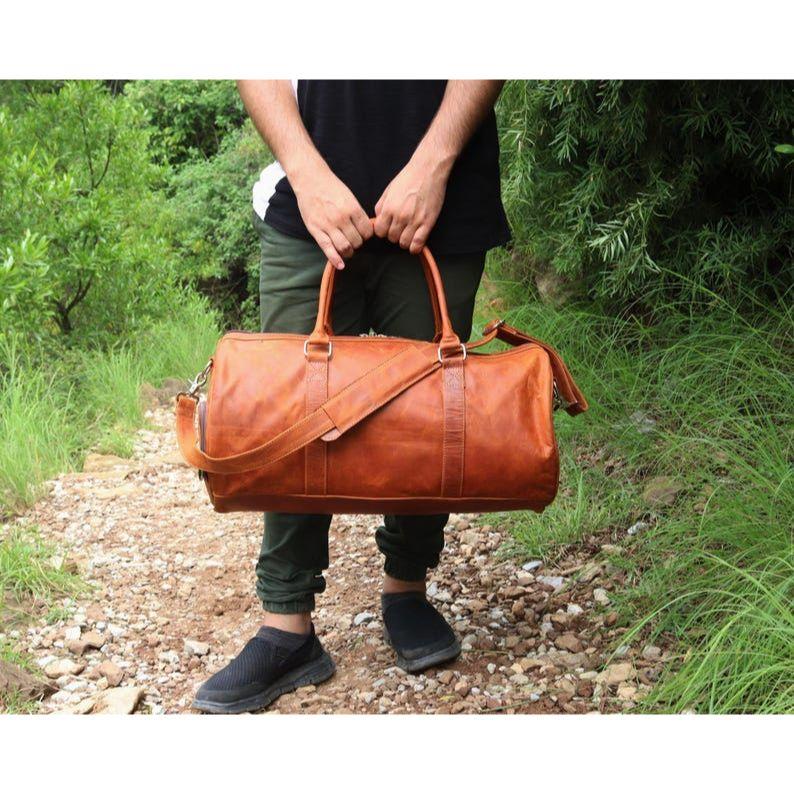 Handmade Large Leather Duffel Bag-Genuine Buffalo Leather Weekender Duffle Bag-Luxury Men's Duffle-Overnight Shoulder Bag