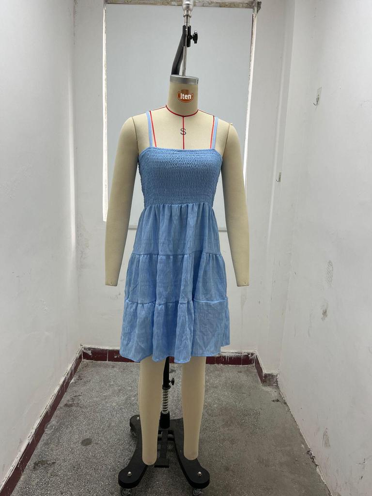 2024 Damen One-Shoulder Dünne Träger Texturiertes Kleid - Einfarbige, Vielseitiger Sommerstil