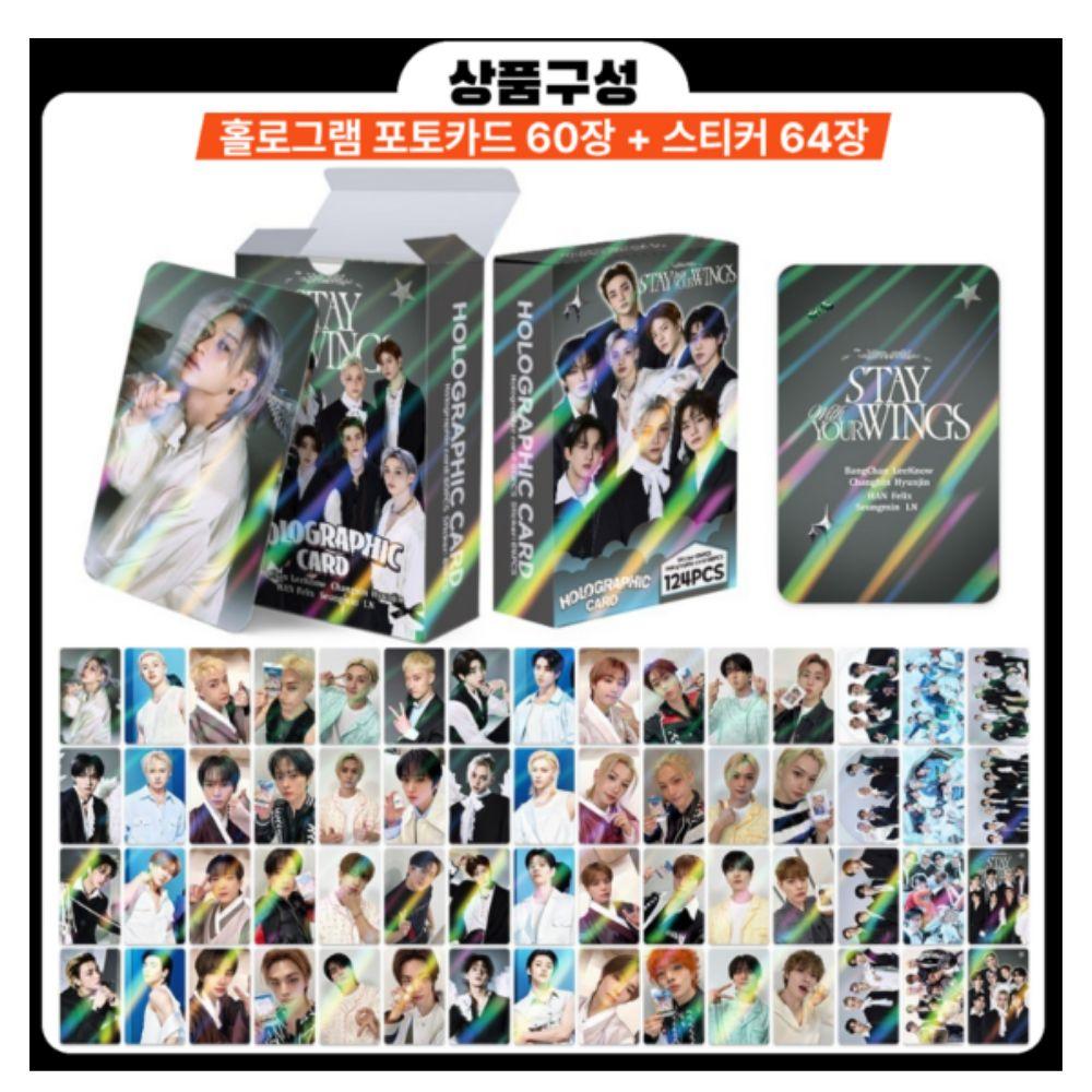 Stray Kids Hologramm Fotokarte Sticker 124 Stück Mega Pack (60 Stück Karten + 64 Stück Aufkleber) K-POP-Artikel