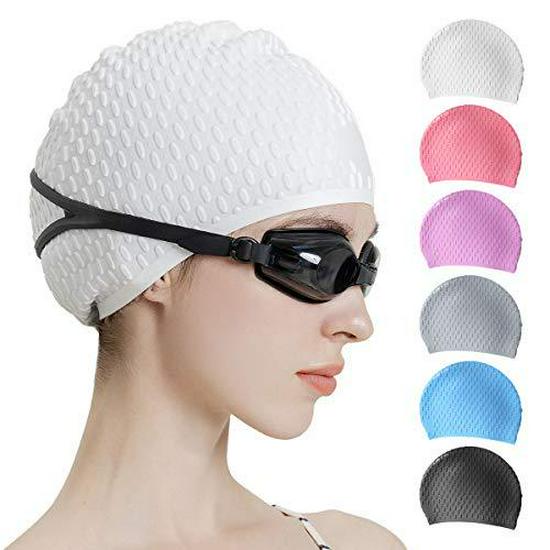 Water Drop Non-Slip Swim Cap for Women - Comfortable, Waterproof, and High Elasticity for Long Hair.