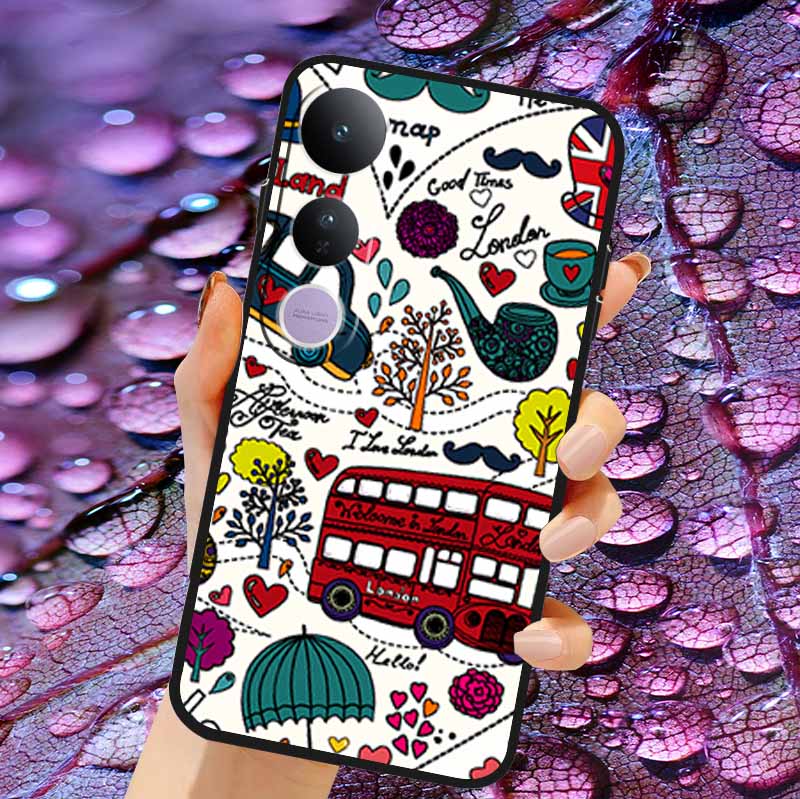 Case For Vivo V50 Lite Soft 3D Flower Relief Emboss Silicone Covers for Vivo V 50 Lite 4G 5G V50Lite Soft Capa Protective Casing