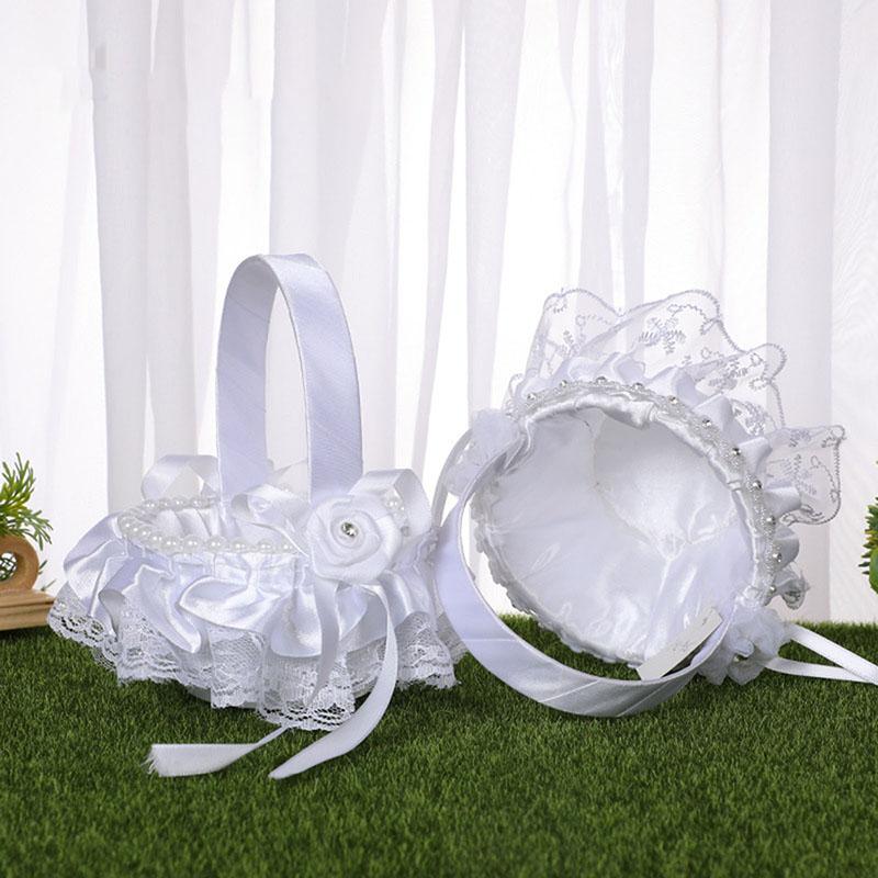 6 Estilo Blanco Romántico Lazo Yute Ceremonia de Boda Fiesta Cesta de Flores de Rosa
