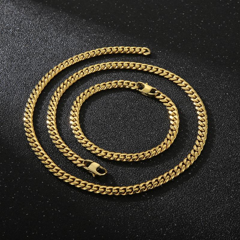 Europejska i amerykańska spersonalizowana modna okrągła krawędź zaszyfrowana kubańska tytanowa stal męska bransoletka naszyjnik 6mm 