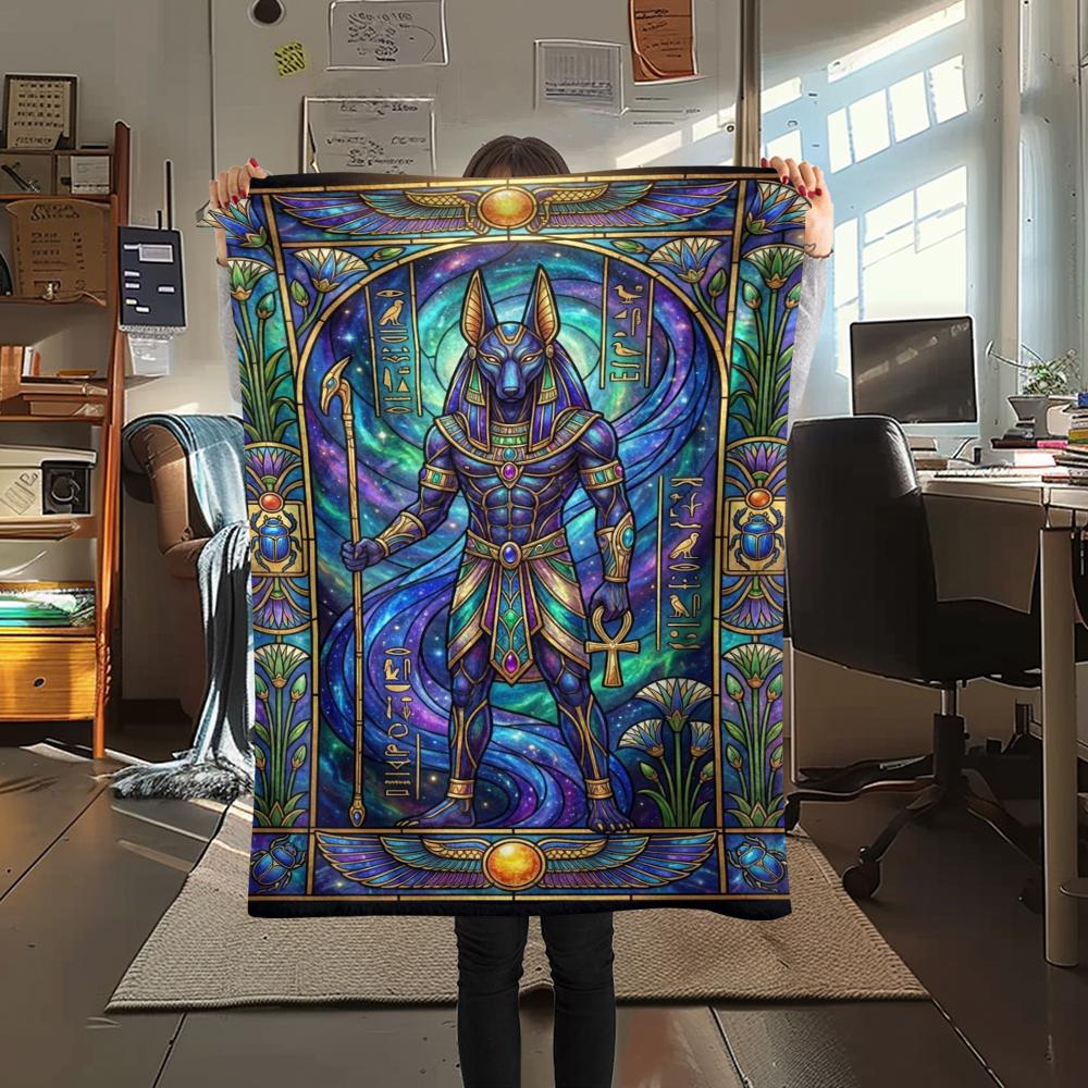 1Pc Anubis Print Flannel Blanket, High quality Comfortable for All Seasons, Home Decor, Warmth and Comfort, Perfect for Christmas Gifts W87
