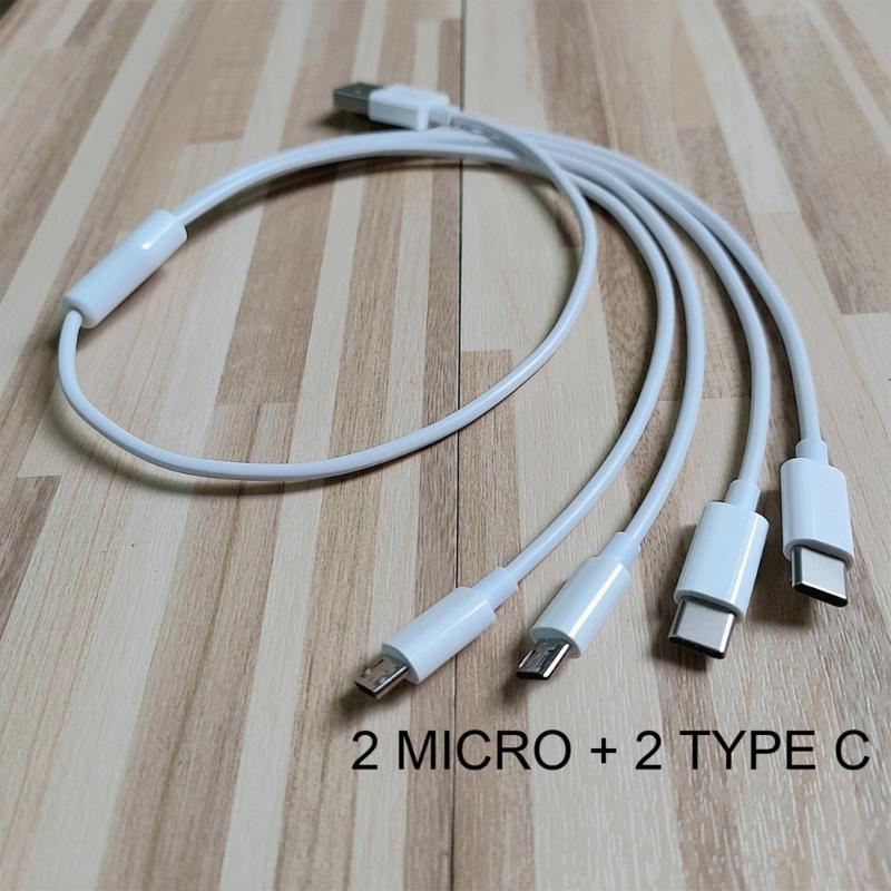 50cm 4-in-1 Charging Solution - USB to Double Type-C and Dual-micro USB Charging Cable Cord for Cell Phones Powerbanks