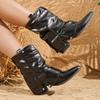 Fashion Mid-Tube Boots Autumn New Pointed Rivet Non-Slip Wear-Resistant Block Heel Single Boots
