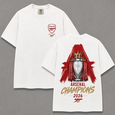 Maglietta Comfort Colors Campioni Arsenal 2026, T-shirt Grafica Trofeo Vincitori Premier League, Maglietta a Doppia Faccia per Tifosi di Calcio
