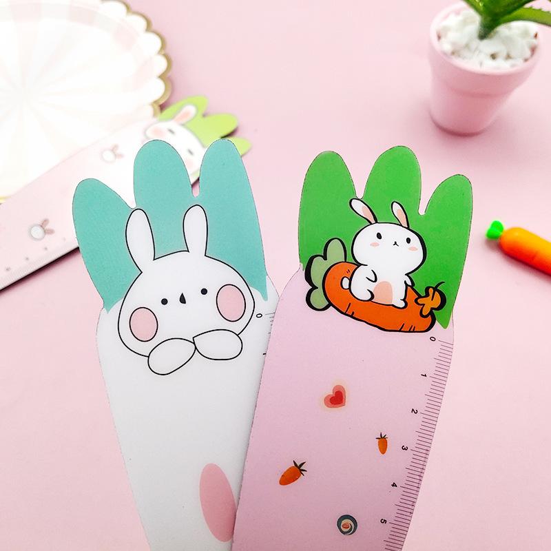 1 Stück Niedlicher Karotten-Hase Kawaii Schreibwaren Cartoon-Zeichnung Geschenk Koreanisch Büro Schule Kätzchen Gerade Kunststofflineal