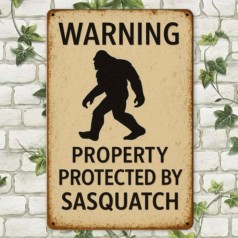 1pc Sasquatch Protection Warning 8x12 Inch Aluminum Sign - Mythical Theme Wall Decor for Home, Yard, and Outdoor Spaces