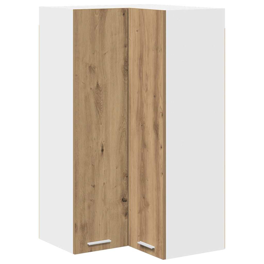 Hanging Corner Cabinet with Door Artisan Oak and White 57 X 57 X 100 Cm
