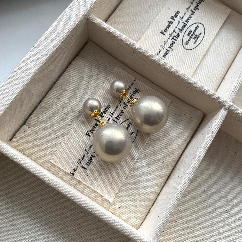Sterling silver needle real hemp gray pearl earrings women's light luxury temperament two-wear stud earrings unique niche earrings
