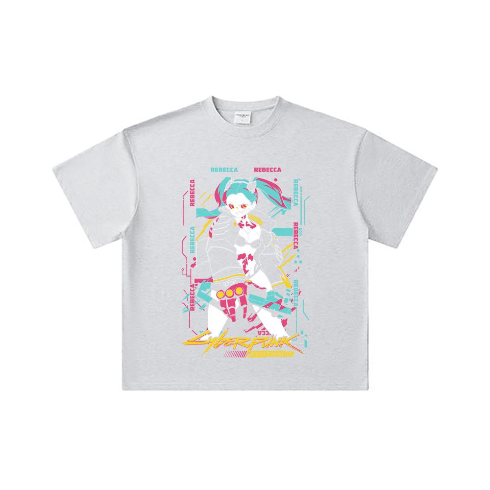 260 GSM Doppelgarn 32er Zählart 100% Baumwolle Cyberpunk Edgerunners V2 Rebecca Druck Unisex Schweres Baumwoll-T-Shirt