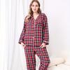 Womens Oversized Plaid Pajama Set Long Sleeve Turn-Down Collar Loose Comfortable Sleepwear Winter Home Use