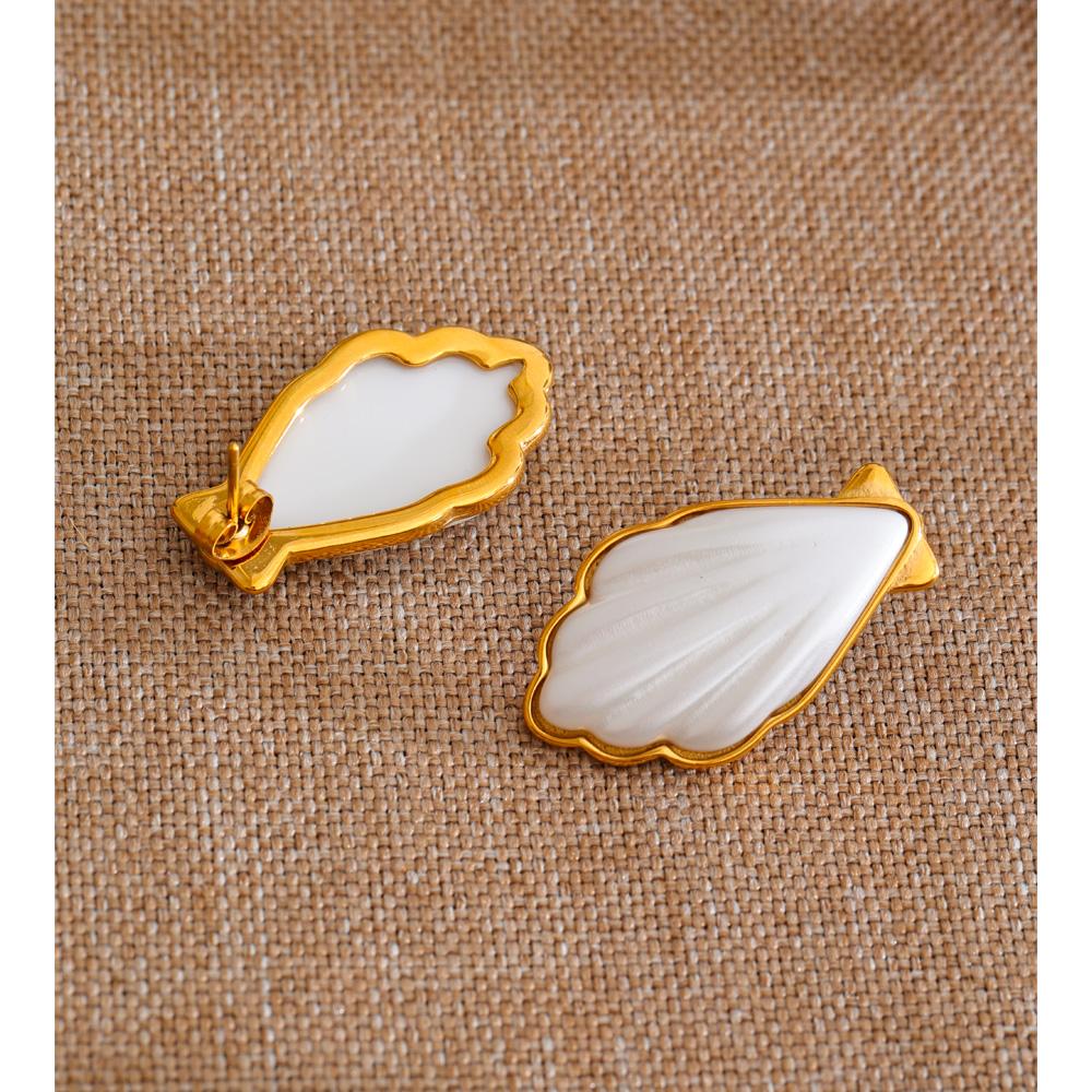 Yhpup Stainless Steel Imitation Pearl Shell Shape Stud Earrings Fashion Statement Earrings Jewelry PVD Gold Plated