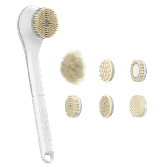 

Electric Back Scrubber with 6 Brush Heads Waterproof 360 Degrees Rotation Long Handle Shower Brush Rechargeable Bath Tool for Exfoliation Massage белый