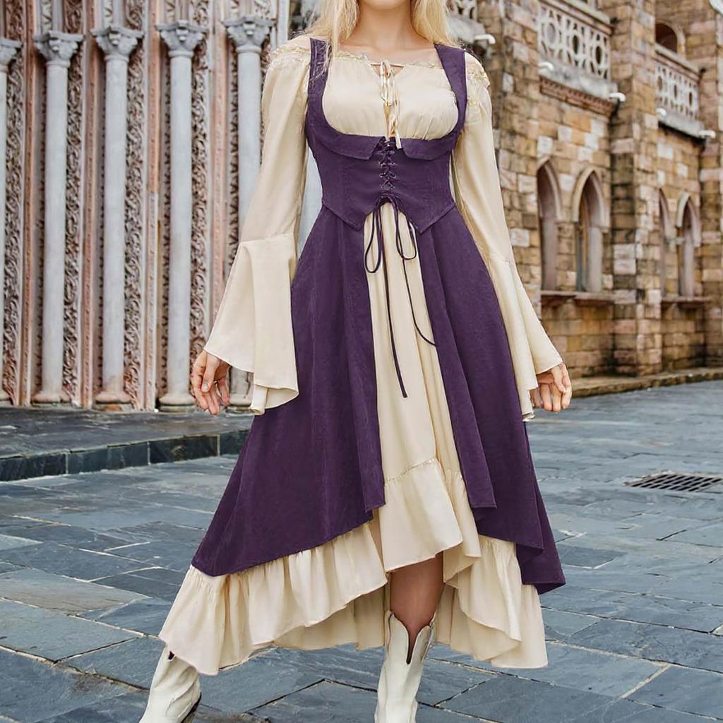 Women's Long Sleeve Dress Fall Casual T Shirt Loose Fit Pleated Front Dresses With Pockets