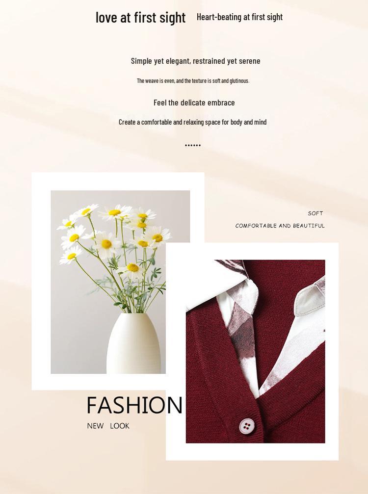 Women's Chiffon Lapel Knitwear Shirt - Long Sleeve, Middle-Aged & Elderly Spring/Autumn Fashion Base Layer Top