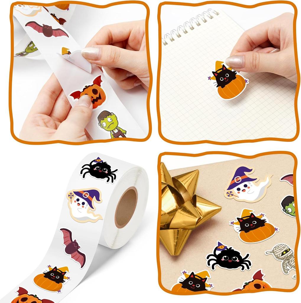 500pcs Roll Stickers Funny Halloween Sticker Roll Cute Pumpkin Ghost Skull Spider Bat Label Decal Graffiti Stickers DIY Phone
