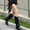 Autumn Winter Street Style Woman Knee High Boots Shoes Fashion Slip On Pointed Toe Ladies Elegant Thick Heel Modern Long Botas