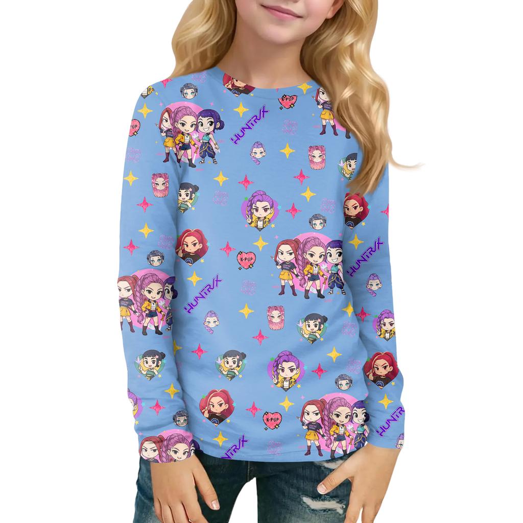 Children's Witch  Printed Long Sleeved Round Neck Top With Floral Print For Daily Casual T-shirt