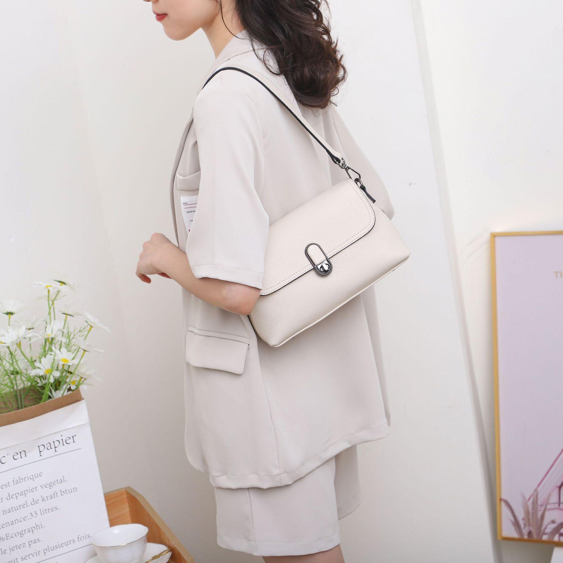 

Женская сумка через плечо из коровьей кожи с замком, большая сумка-тоут для покупок, модная и простая белый