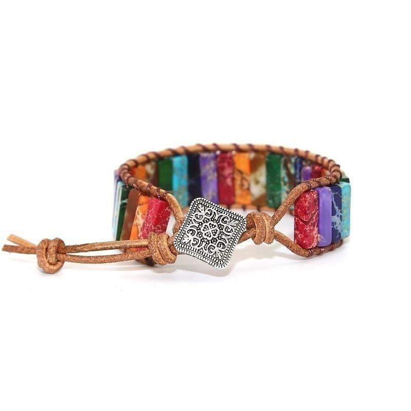New Ethnic Style Multicolor Natural Gem Leather Bracelets Tibetan Gypsy Beaded Adjustable Bracelet For Women Men Party Jewelry