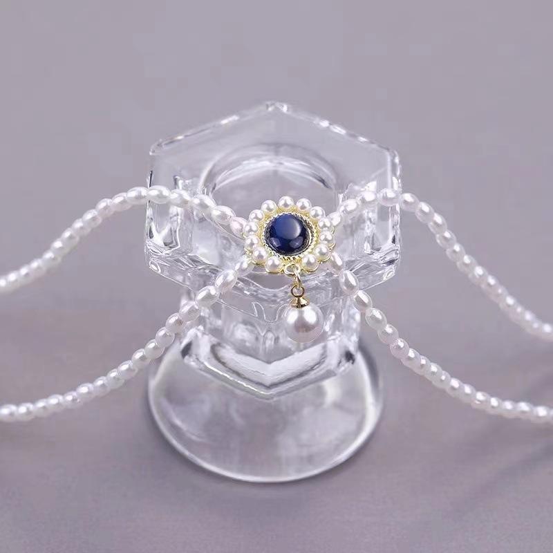 French retro double design opal necklace women ins pearl collarbone chain pendant jewelry