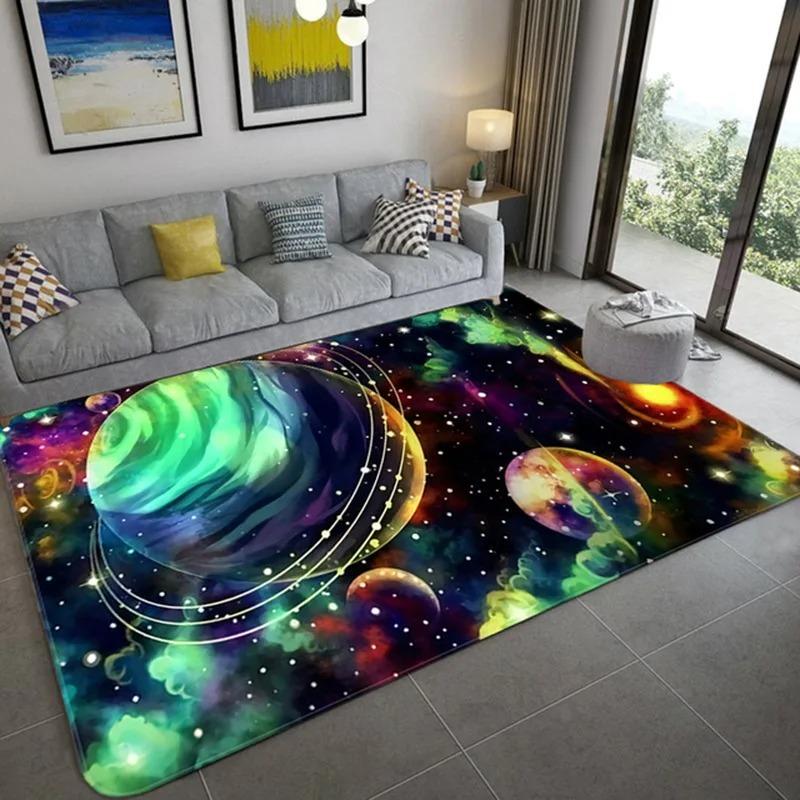 Cartoon Planet Crystal Velvet Carpet Large Size Living Room Bedroom Non-slip Rug Sofa Coffee Table Blanket Kids Room Mat
