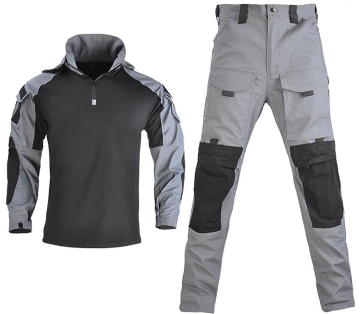 

HEAT VOICE Camouflage Hooded Combat Shirt Set, BDU, Airsoft Tactical Shirt, Military Style, Unisex, Fall-Spring (Gray, Size L)