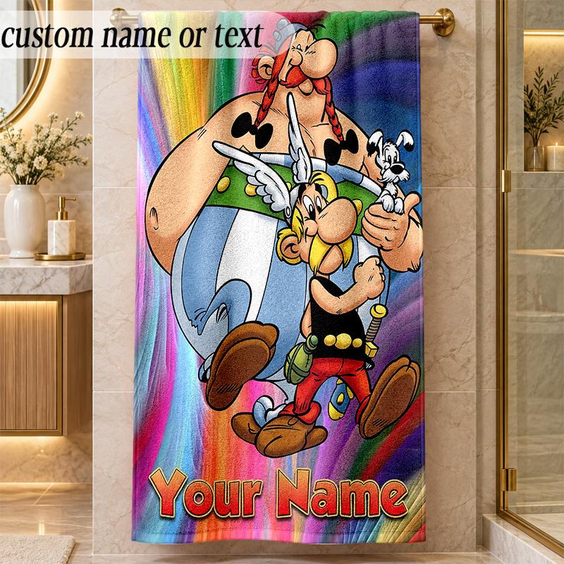 Beach TowelAsterix & Obelix Custom Name Text Personalized Soft Towel for Beach Pool Indoor Home Decor Gift