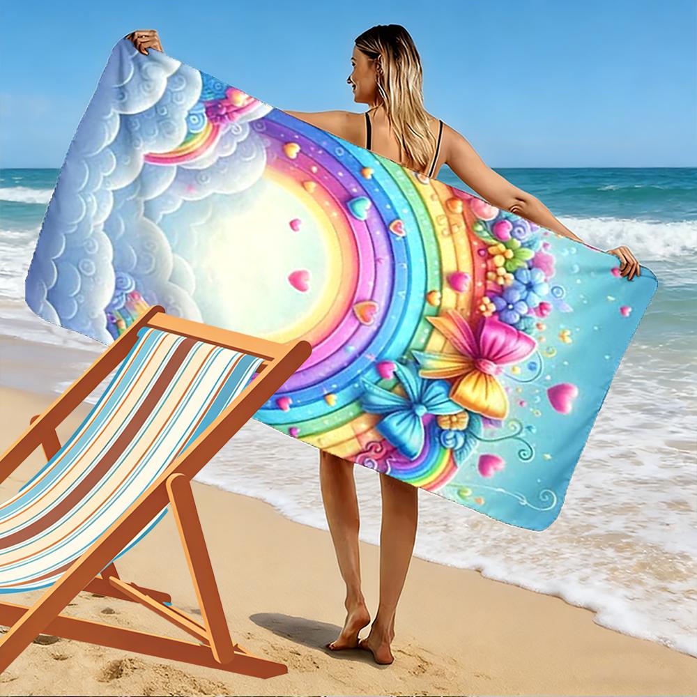 Rainbow and Bow Pastel Design Towel Beach Towel Quick-drying for Travel Outdoor Sports Jogging Beach and Swimming