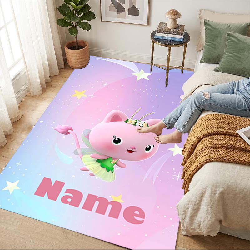 Custom Name Fairy Cat Dreams Living Room Non-Slip Area Rug Soft Carpet for Bedroom Kids Playroom Sofa Office Home Decor Doormat