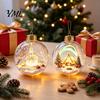 Warm LED Holiday Displays Glowing Christmas Ball Ornaments, 3D Lighted Acrylic Hanging Miniature Scene Ornaments Balls for Tree Mantel Window,