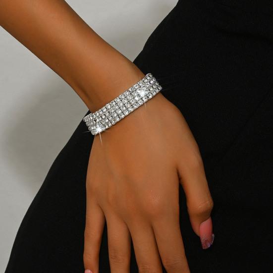 Women Bracelet Multi-row Sparkling Rhinestones Wristband Waterproof Nickel-Free Wristwear Minimalist Design Versatile Bracelet Jewelry Piece