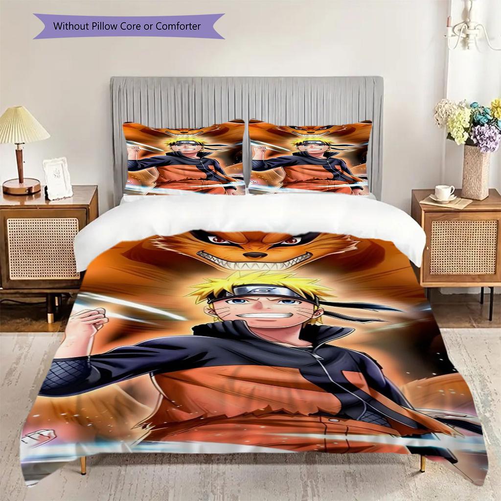 3pc Naruto-themed Printed Bedding Set( Without Core), Soft and Skin-friendly, Suitable for Bedroom or Guest Room