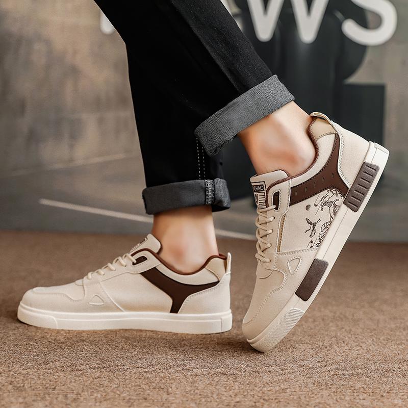 Men’s Sports Shoes Casual Skateboard Shoes Printed Student Black Running Sneakers Plus Size