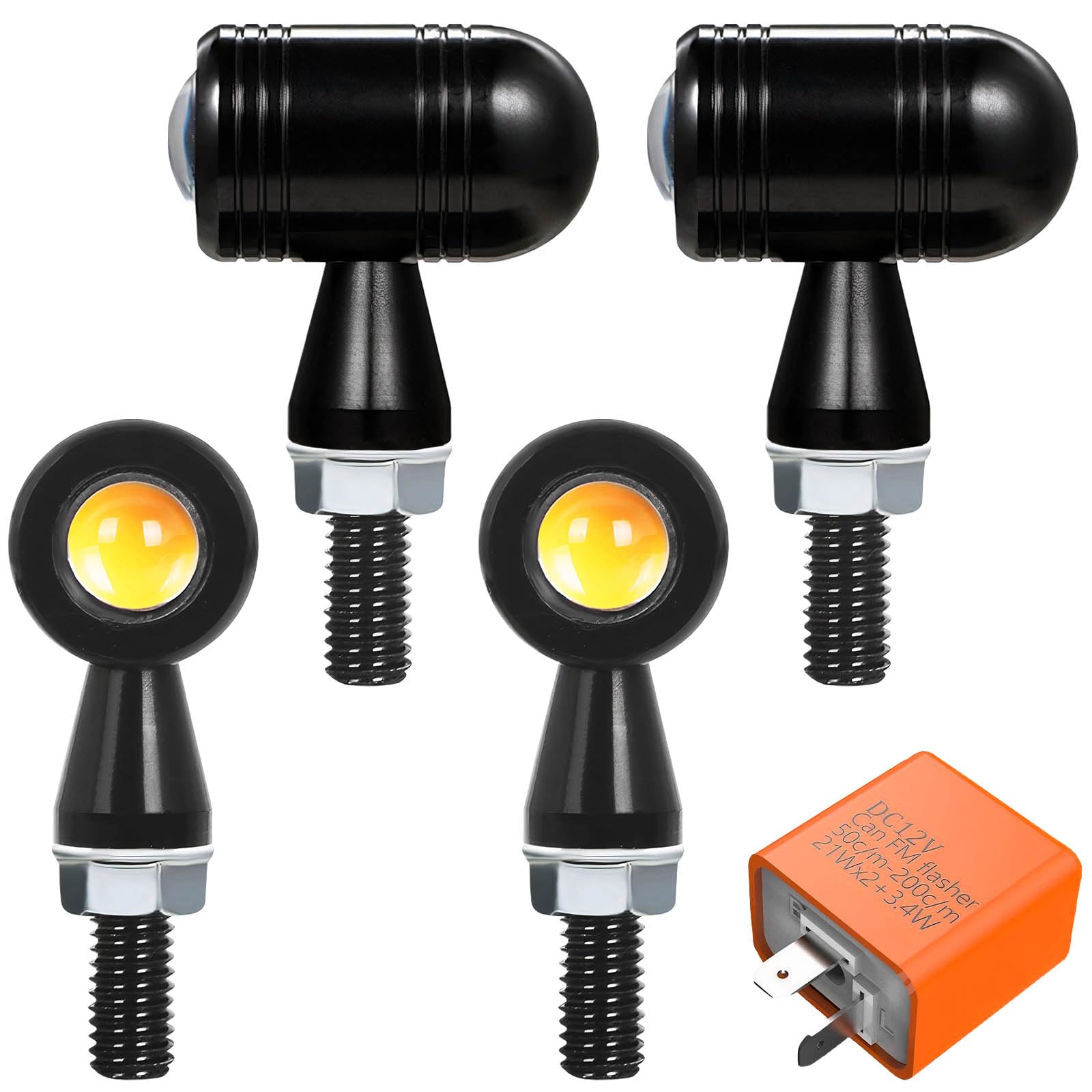 

TOBEYA Motorcycle Turn Signal LED, Set of 4 with Turn Signal Relay, 12 V, чёрный