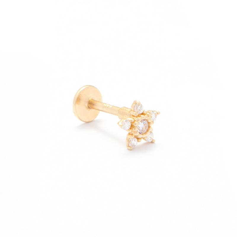LUNNE 14k Flower Cubic Labret Tragus Piercing (14K Gold) #W06