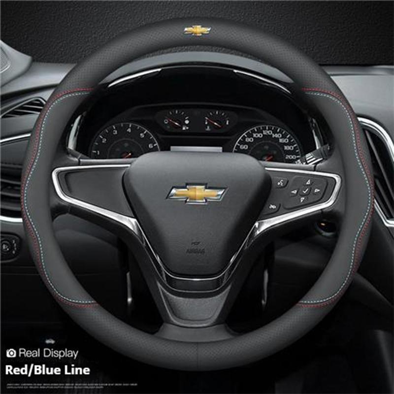 Car Leather Steering Wheel Cover for Chevrolet Montana Trailblazer EV SS RS Silverado RST Equinox RS LT Bolt EUV Blrzer 38cm