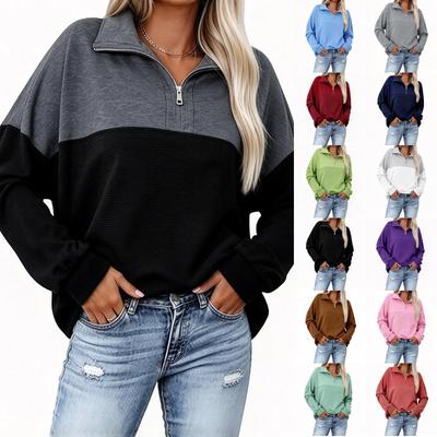 Damen Halbreißverschluss Locker Geschnitten Langarm Oberteil Lässiger Pullover für Herbst und Winter