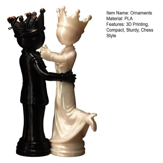 Modern Desk Ornaments for Home 1 Pair 3D Printed King and Queen Couple Figurines Chess Style Dancing Symbolic Companionship Statue Gifts Lovers