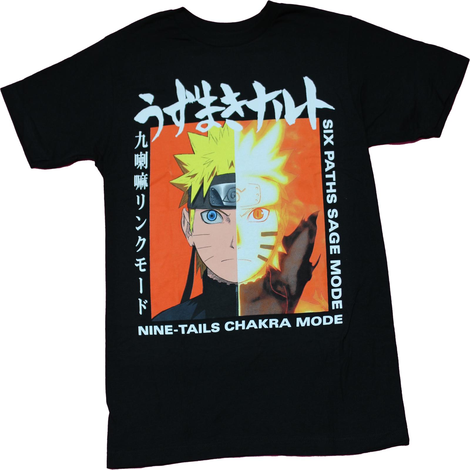Naruto Shippuden New Adult T-Shirt - Split Face Below Kanji in Box S