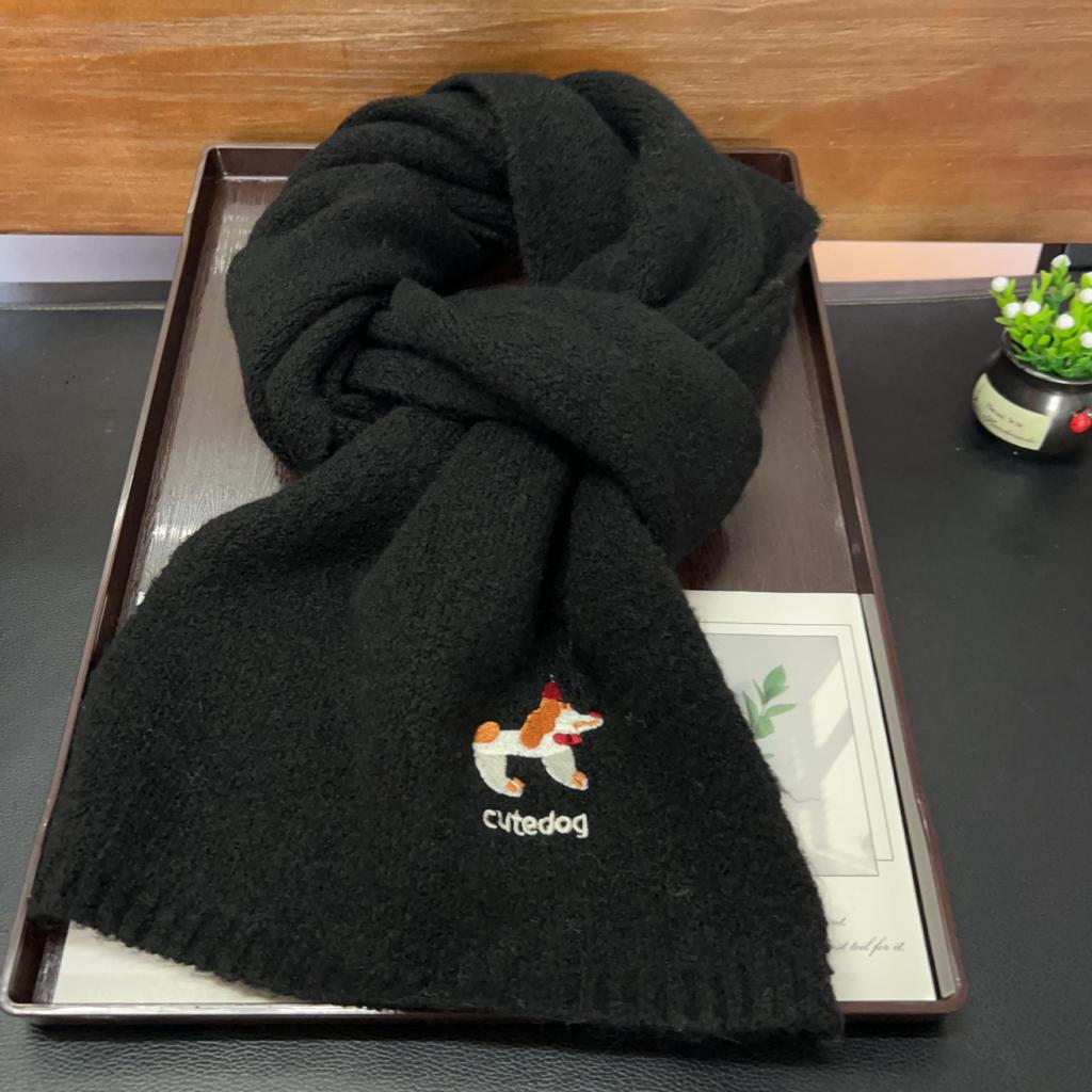 2025 Winter Japanese Cute Puppy Embroidery Scarf for Neck Protection