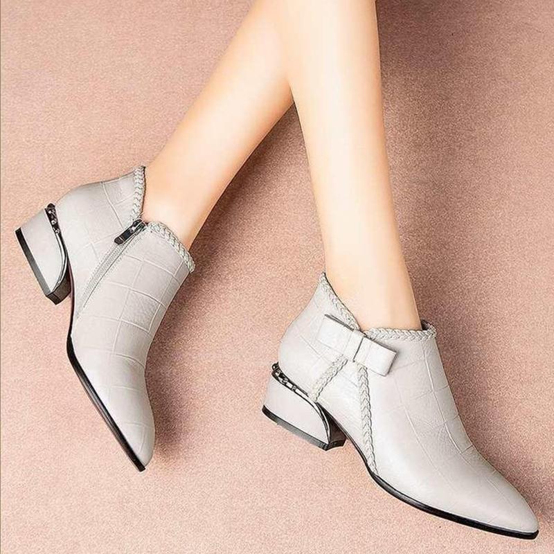 Moda feminina botas de tornozelo dedo apontado zíper bota curta de salto grosso plus size 35-42