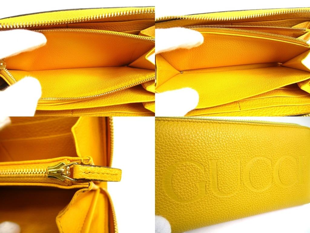 Authentic GUCCI Logo Motif Yellow Leather Round Zip Long Wallet #a835  Refurbished