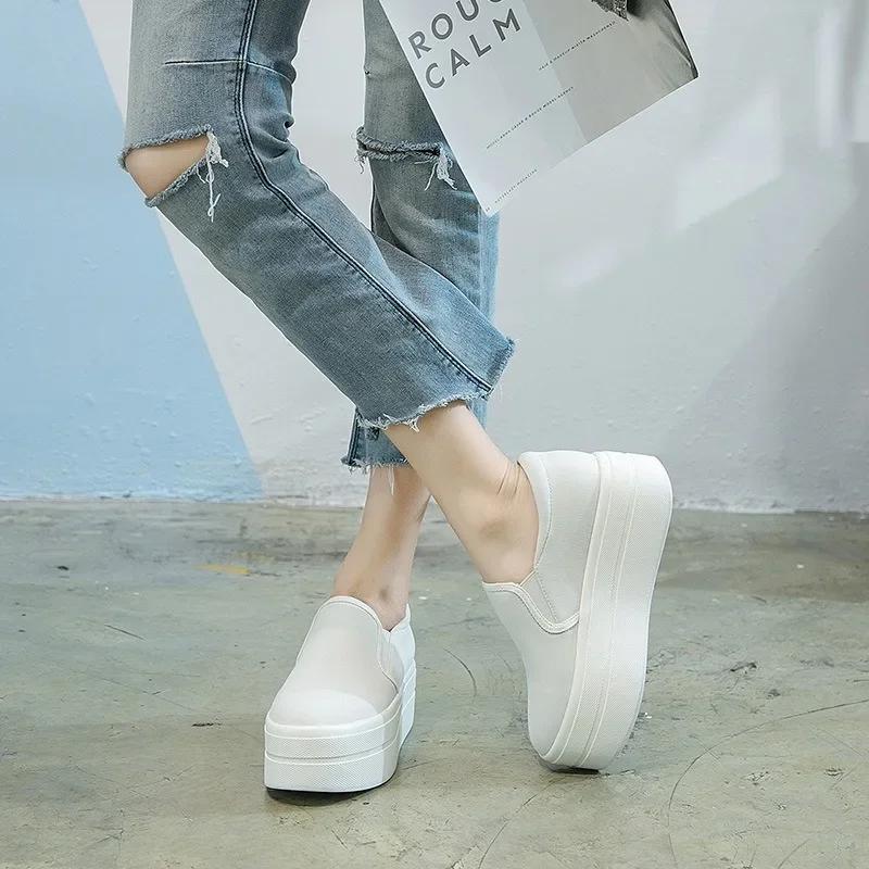Fashion 6CM Denim Platform Wedge Autumn Elastic High Brand Chunky Sneakers Fashion Casual Spring Slip on Black White Shoes 2024