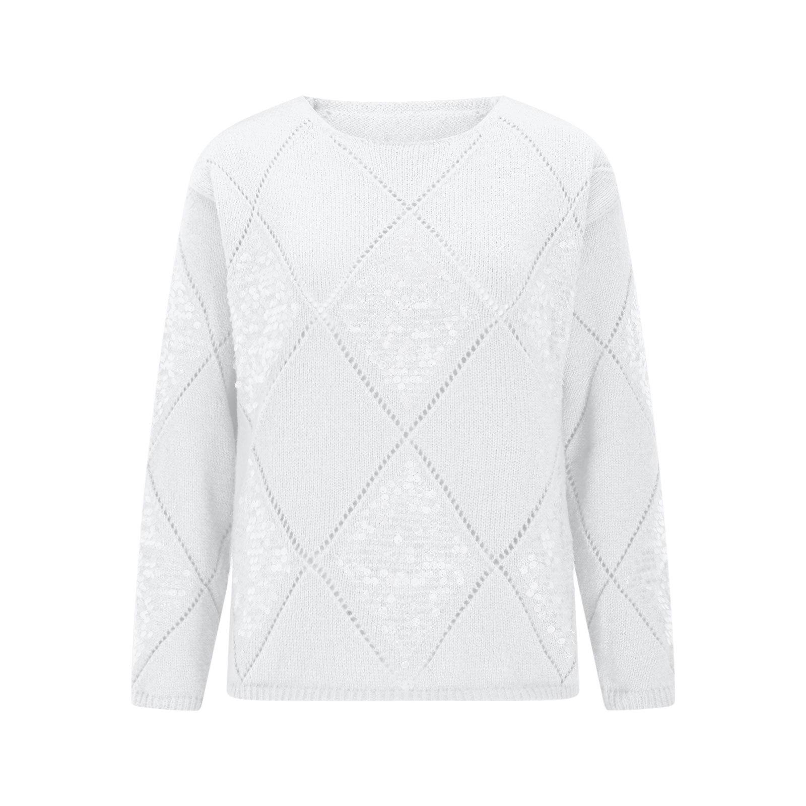 

2025 Европейская и американская мода Свитер с пайетками и аргайлом - Женский осенне-зимний пуловер свободного кроя Large (L)